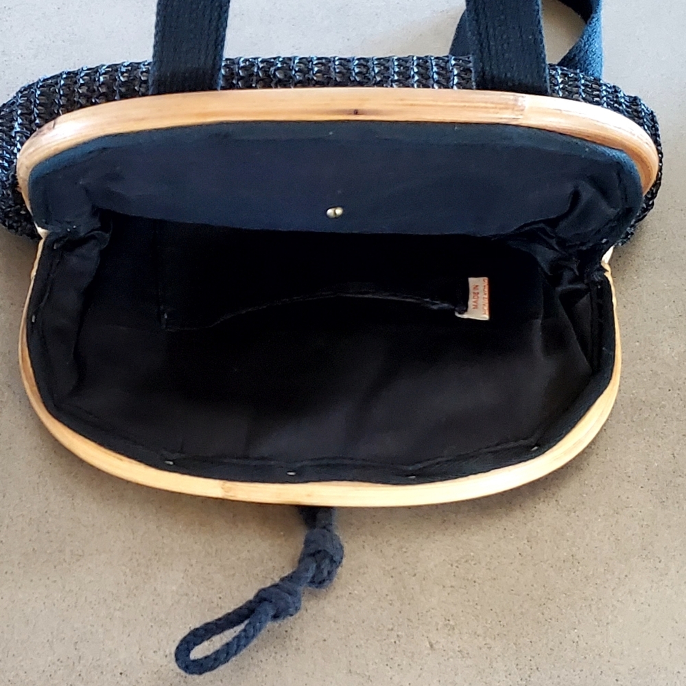 Vintage 1950's Black Woven Rafia Overlay Bamboo Frame Shoulder Bag, EUC - Picture 6 of 15